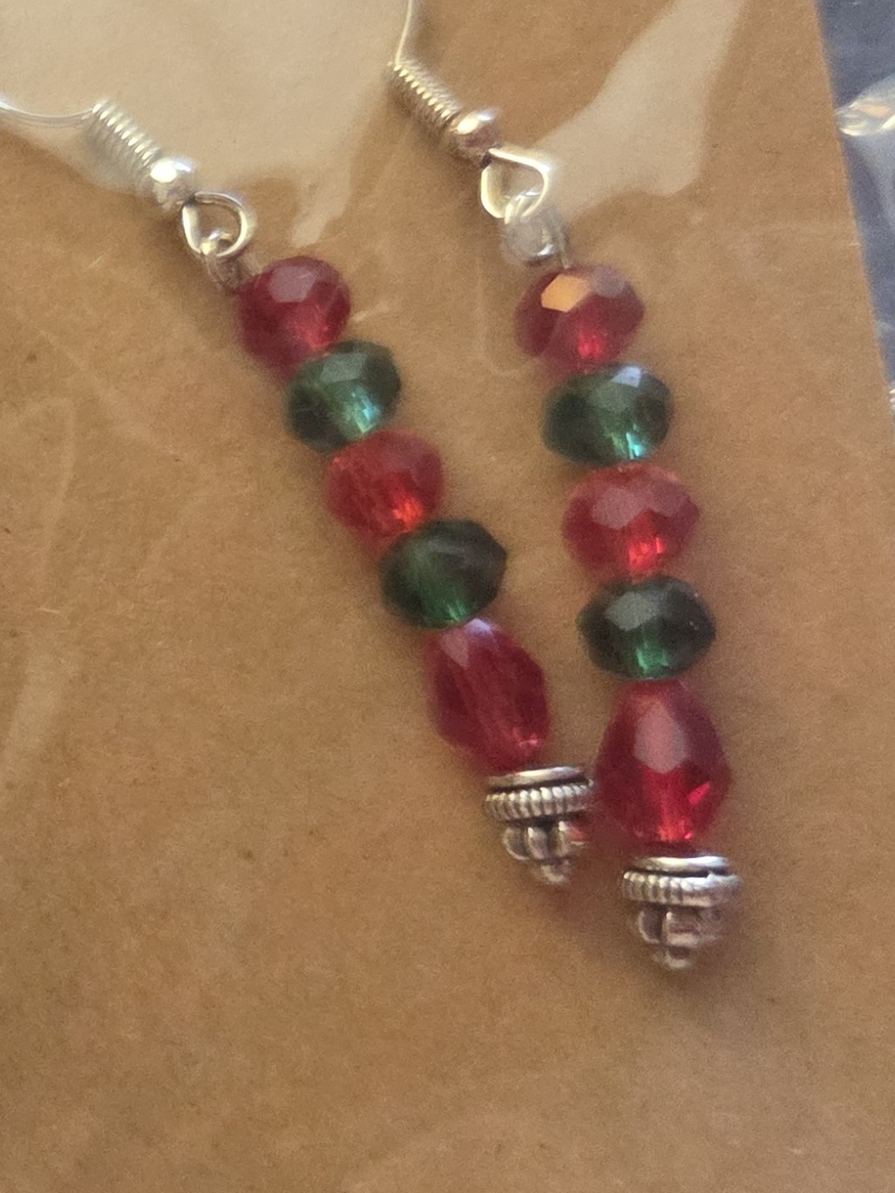 Festive Red and Green Faceted Bead Drop Earrings